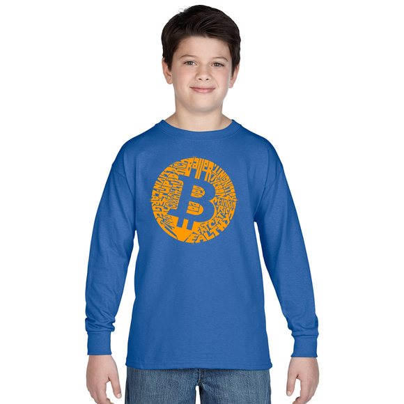 LA Pop Art Other - Boy's Word Art Long Sleeve - Bitcoin